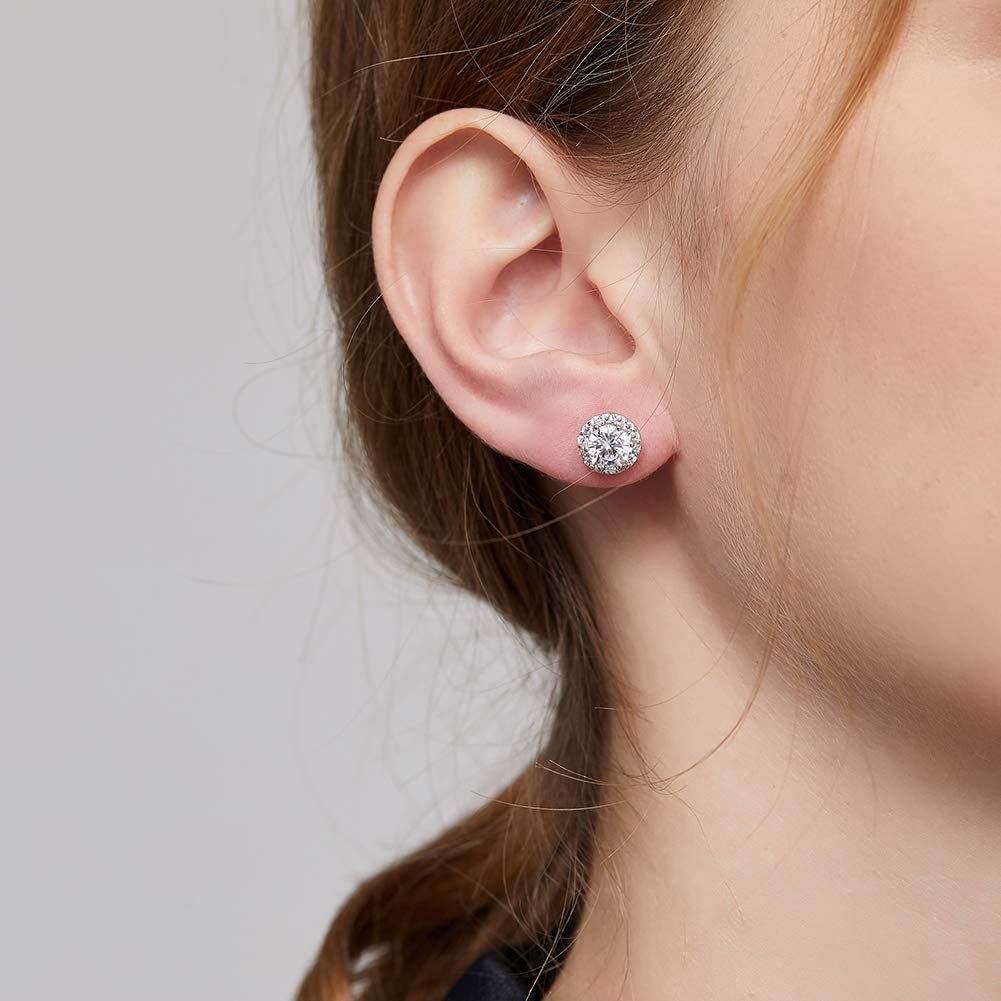Halo Stud Earrings Sterling Silver Halo Earrings for Women Cubic Zirconia CZ Stud Earrings White