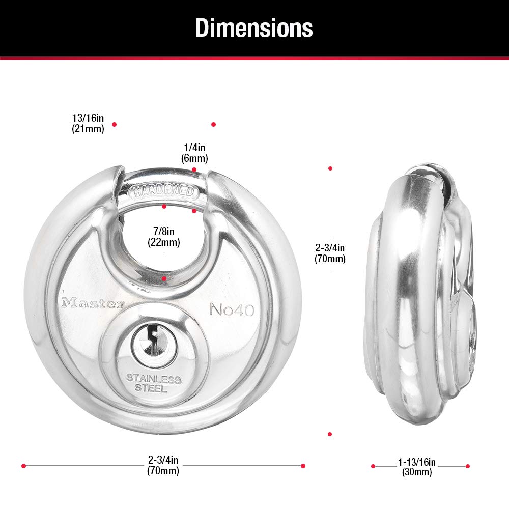 Master Lock 40TRI Shrouded Stainless Steel Disk Padlock with 2-3/4" Wide Body (Pack of 3)