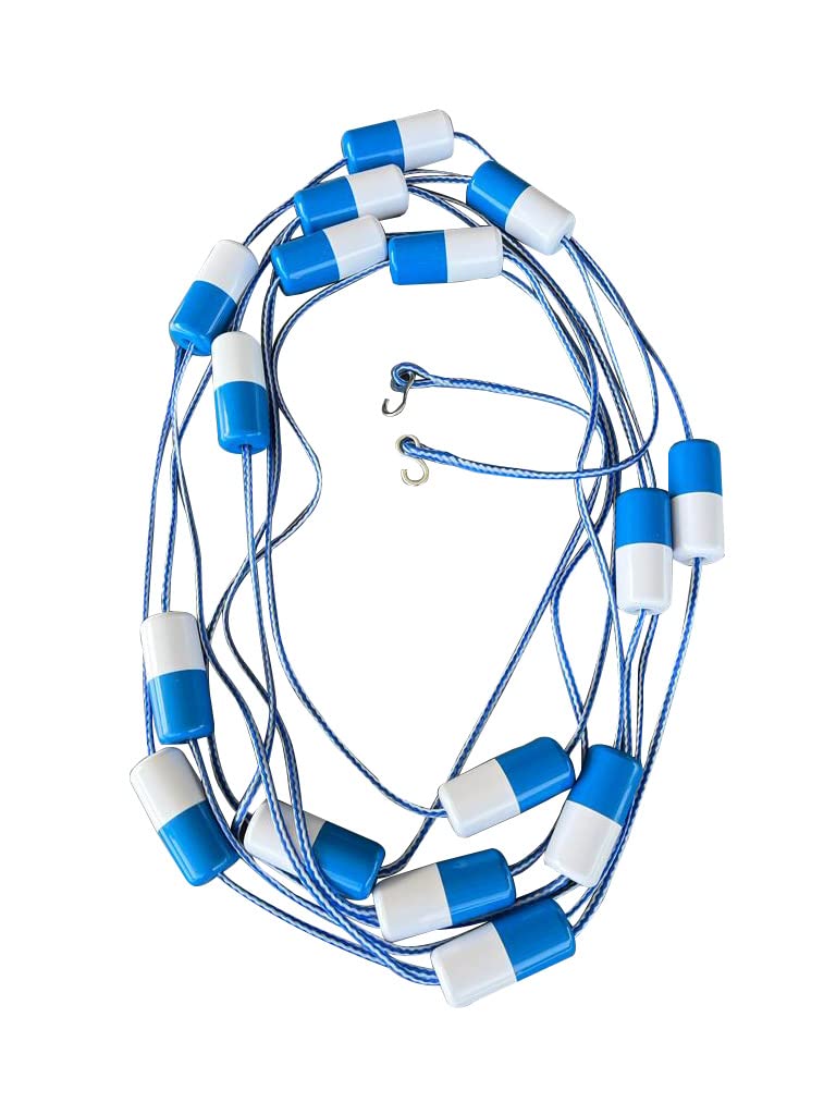 FibroPool Floating Pool Safety Rope - 50 Foot - Adjustable Length Lane Divider with Hooks for Swimming Pools - Equipment to Divide Swim Race Lanes - Buoy Line with 16 Integrated Floats