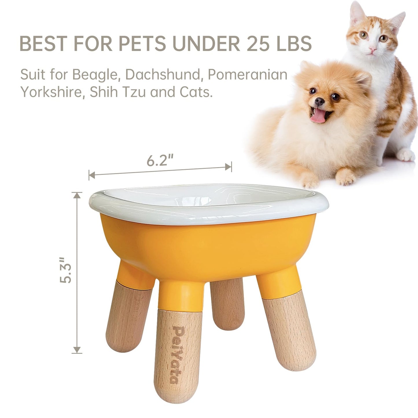 PEIYATA Ceramic Dog and Cat Bowl with Beech Wood & Acrylonitrile Butadiene Styrene Stand Weighted Food or Water Set for Cats &Small Dogs 13.5OZ