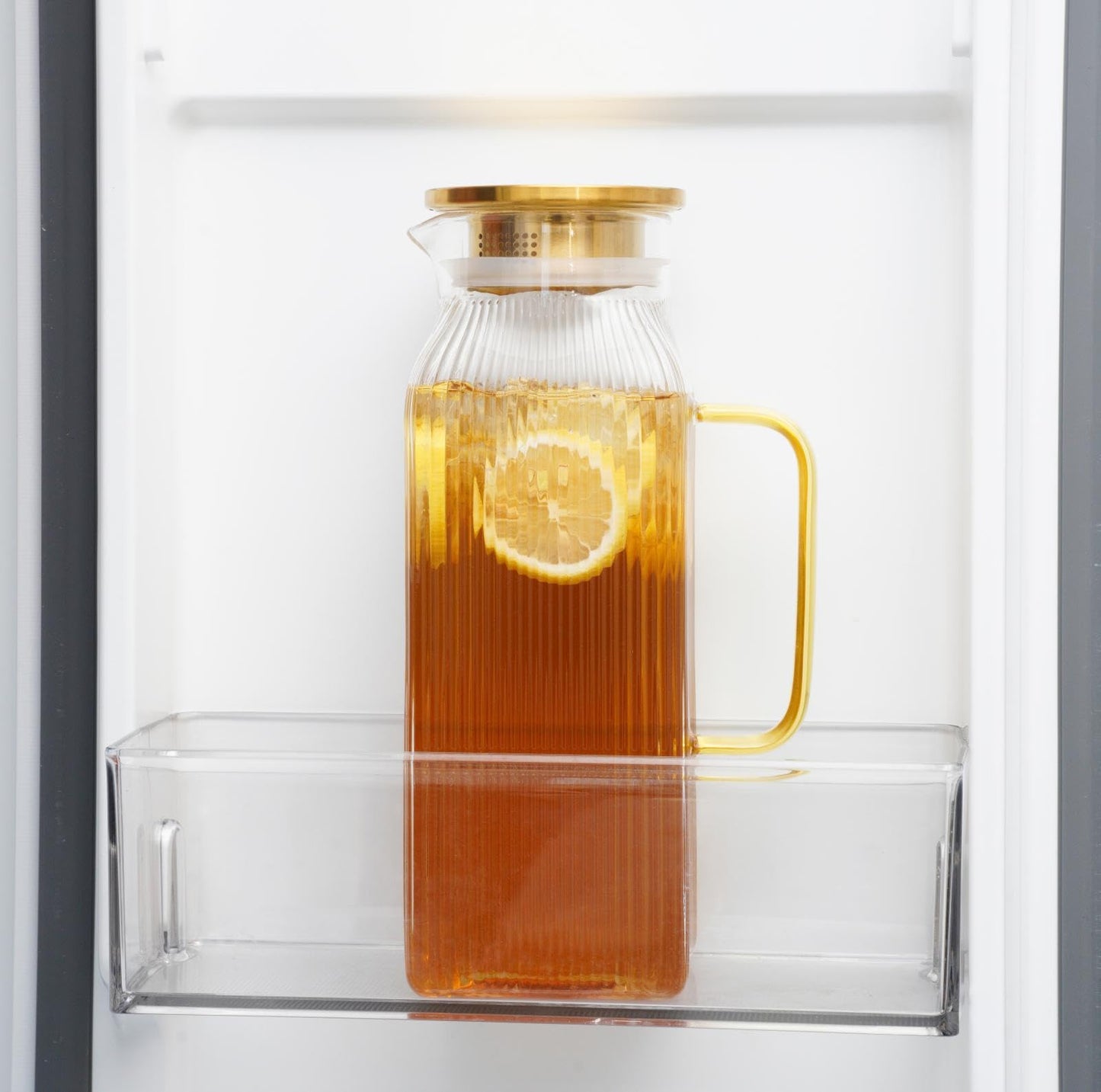 2 Pack 2 Liters/68 oz Square Glass Pitcher with Lid and Handle, Water Pitchers with Handle for Fridge, Borosilicate Glass Carafe with vertical stripe design for Hot/Cold Drink.