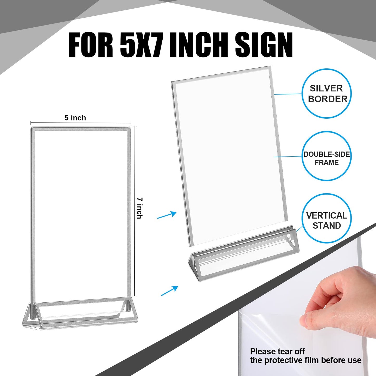 Yalikop 18 Pieces Frames Table Numbers Clear Table Sign Double Sided Picture Photo Frame Table Number Holder Acrylic Sign Holder for Wedding Table Menu Holder(5 x 7 Inches,Sliver)