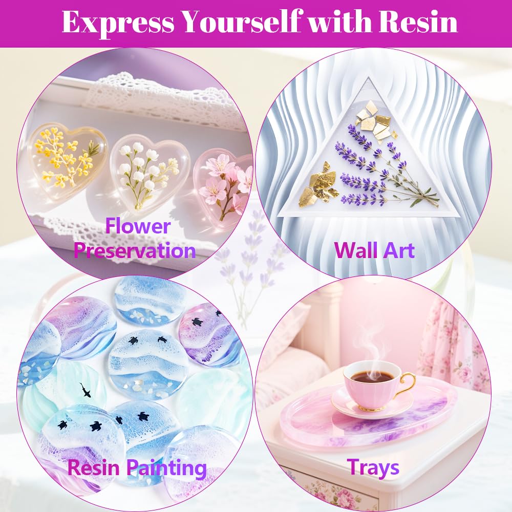 Honcaring 1 Gallon Epoxy Resin Kit, Crystal Clear and Fast Curing, Bubble Free 2 Part Resin for Casting, Coating, Jewelry, Wood, and DIY Art, Beginner Friendly (0.5 Gallon×2)