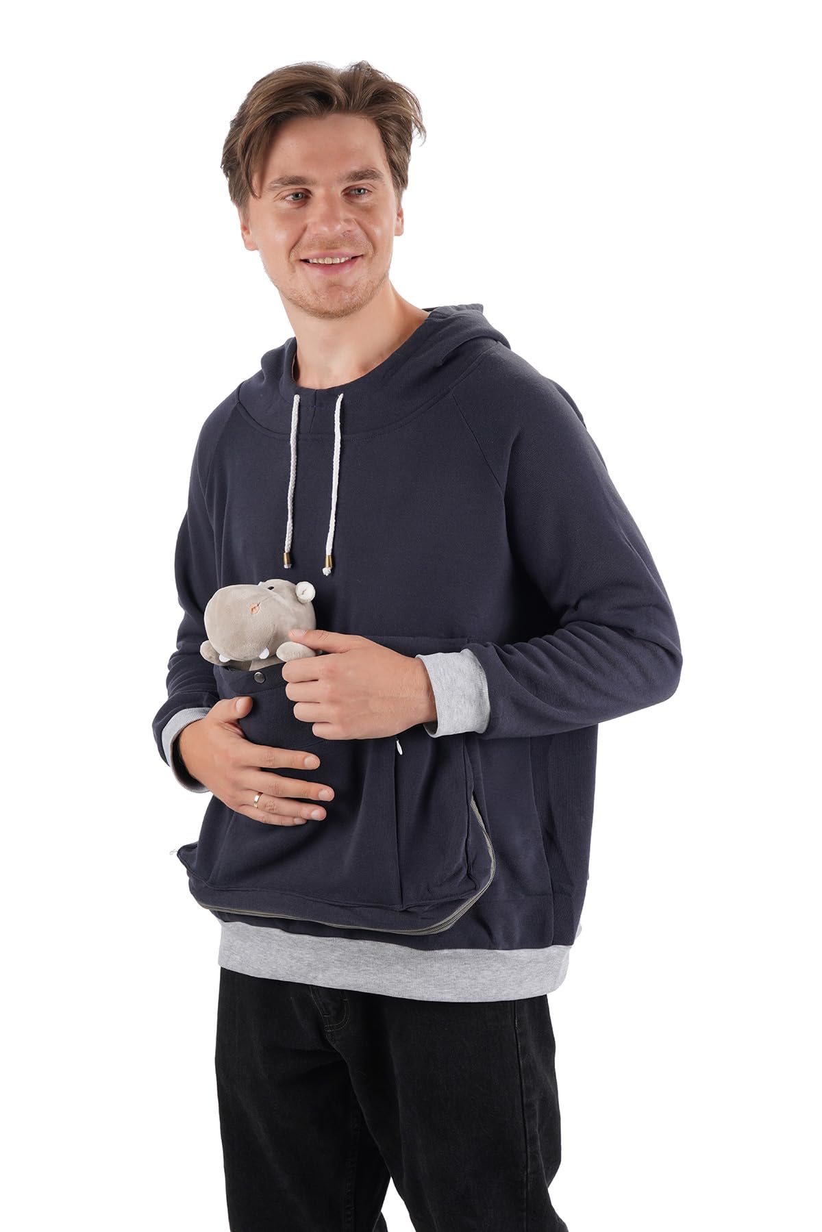 Cat Dog Carrier Hoodie Big Pet Pouch Sweatshirt Puppy Kitten Holder Carrier Pullover Top Kangaroo Unisex Hoodies, Navy, XX-Large