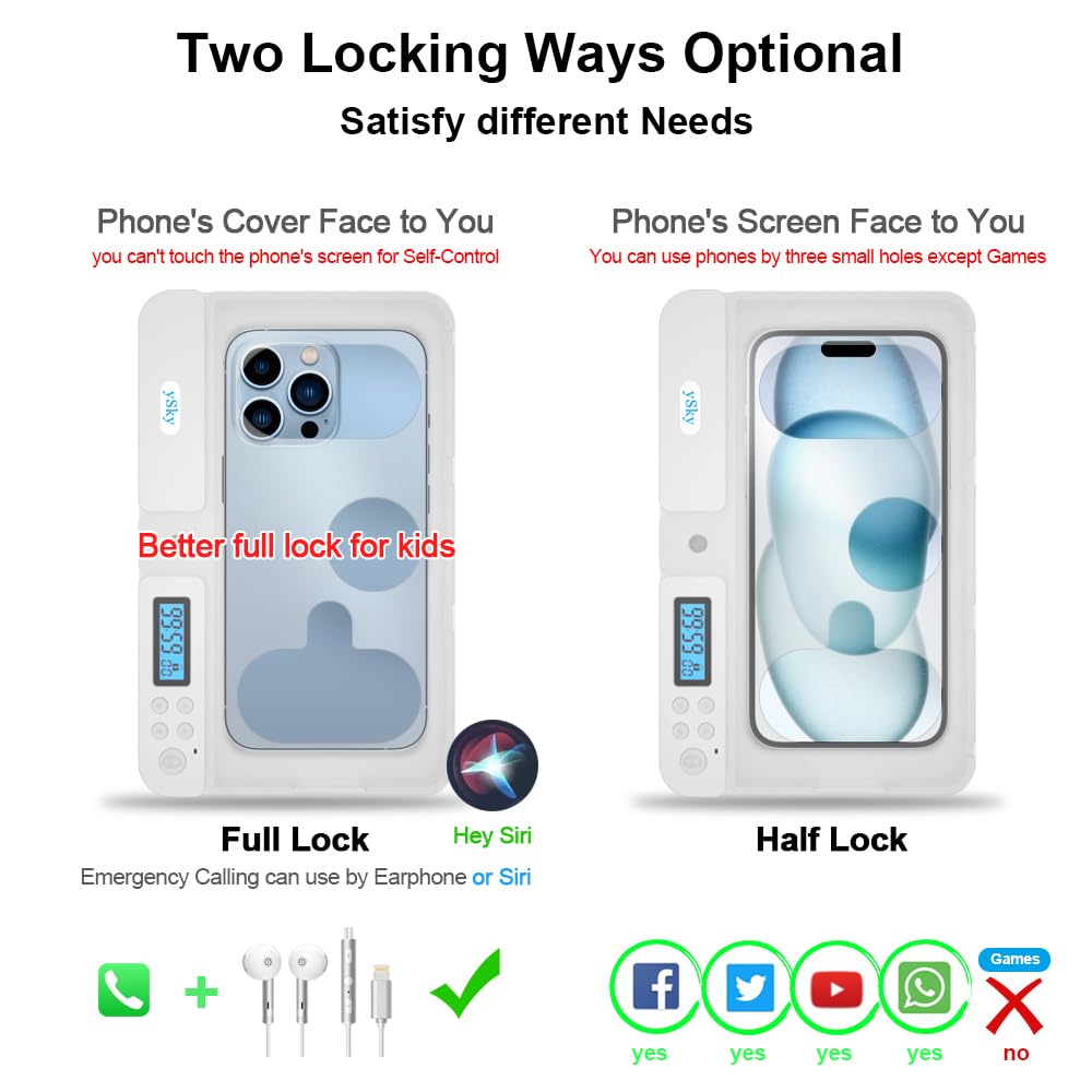 ySky Phone Lock Box with Timer for iPhone and Android Phones, Self-Control Timed Phone Locker to Help Kids,Students, Adults Focus Back,Prevent Excessive Games, Mobile Phone Addiction(Clear)