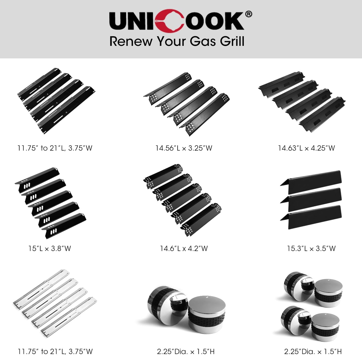 Unicook Grill Heat Plates for Nexgrill 720-0888, 720-0888N, 720-0830H, Backyard, Porcelain Grill Burner Covers Replacement Parts, 14.6 Inch Heat Shields Tents, Flame Tamers, 5 Pack