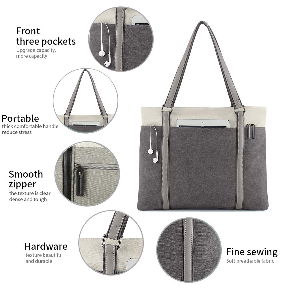 Women Laptop Tote Bag for Work Lightweight Splice Canvas 15.6 Inch Handbag Purse (DarkGray)