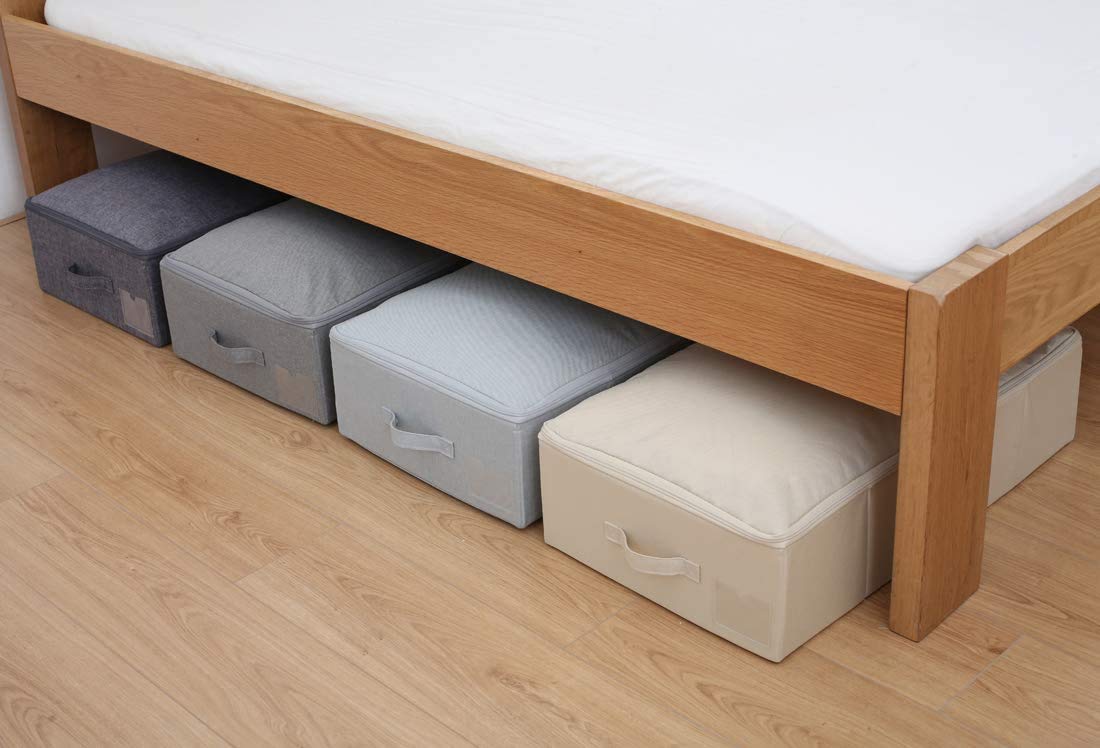 iwill CREATE PRO Pack of 2 Fabric Folding Under Bed Storage Box Organizer with Lid, Collapsible Blankets, Duvets Storage Baskets, Beige