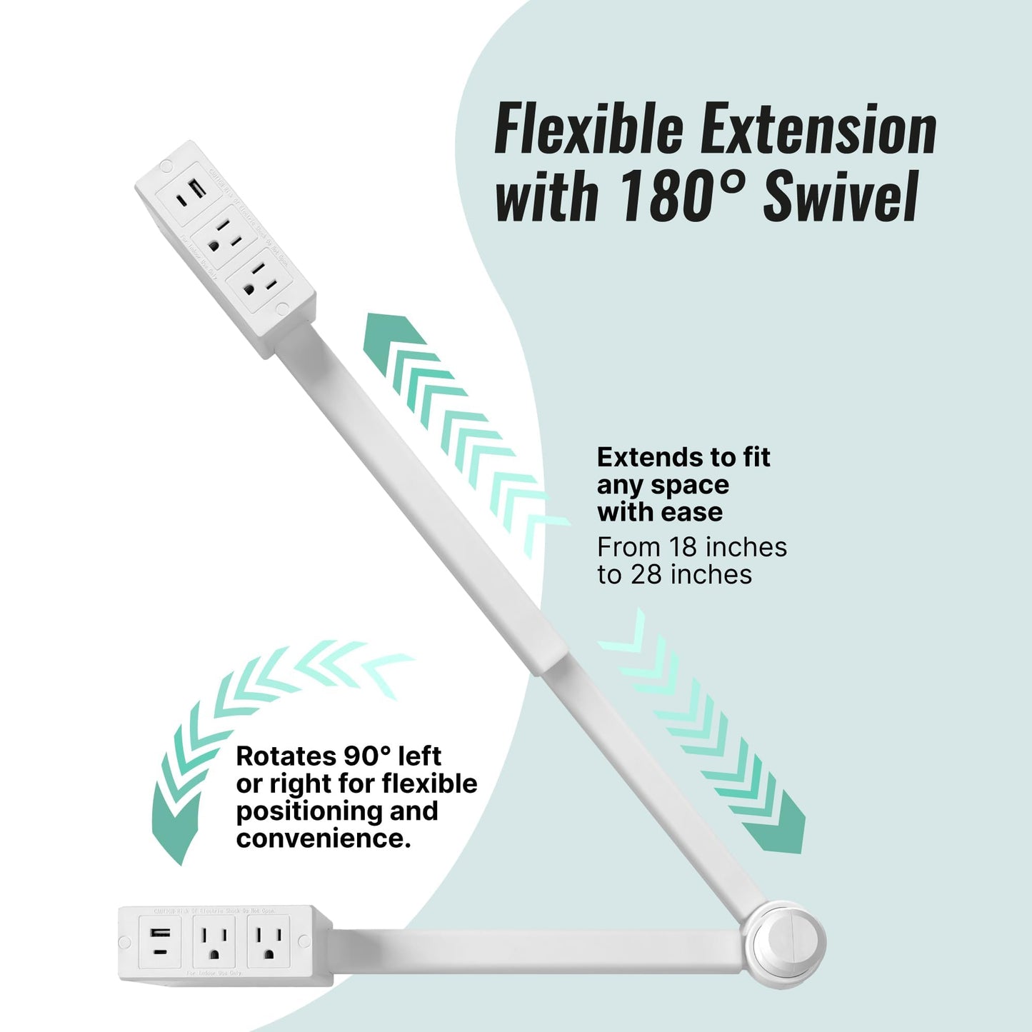 Electrical Outlet Extender,Access Hard-to-Reach Outlets! Features USB-A, USB-C, and 2 AC Outlets, Extends 17"-27", Rotates 180°,Use Behind Couches, Nightstands, Desks, and More- 1PCS
