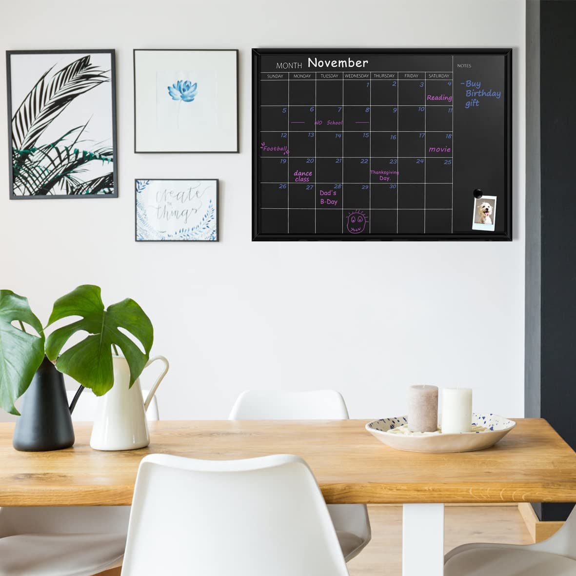 Umtiti Magnetic Calendar Chalkboard, 45 * 60 cm, Black Wood Frame Chalk Board for Planning/School Timetable/Memo, Hanging Board for Office, School and Home(YLHB-BK-4560)