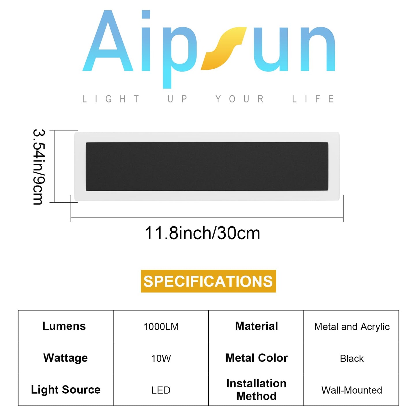 Aipsun 2 Pack Outdoor LED Wall Light,11.8 inch LED Modern Porch & Patio Wall Sconce Black Exterior Lights Wall Light for Living Room,Garage,Bathroom(Warm Light 3000K)