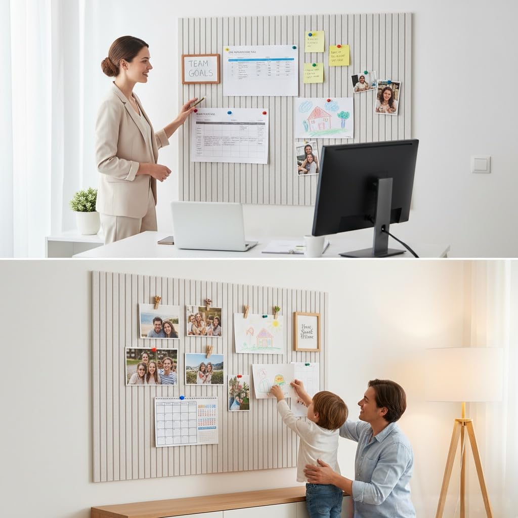 Acidea Large Cork Board Alternative, 120x90cm 12pcs Felt Wall Tiles with Safe Removable Adhesive Tabs and 50 Push Pins, Felt Cork Board for Home Office Wall Decor Tack Board, Light Beige 