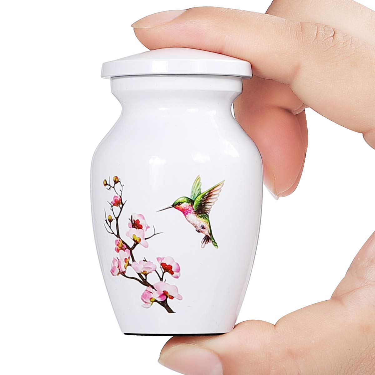 ICOKEE Hummingbird Small Urn for Human or Pet Ashes - Aluminum Cremation Mini Keepsake Set of 4 With Velvet Bags - White Memorial
