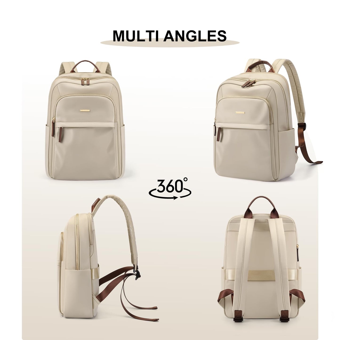 GOLF QUALITY Laptop Backpack for Women Travel Work Commute Casual Daypack Backpack Purse Computer Bags Fit 14 Inch Notebook, Apricot