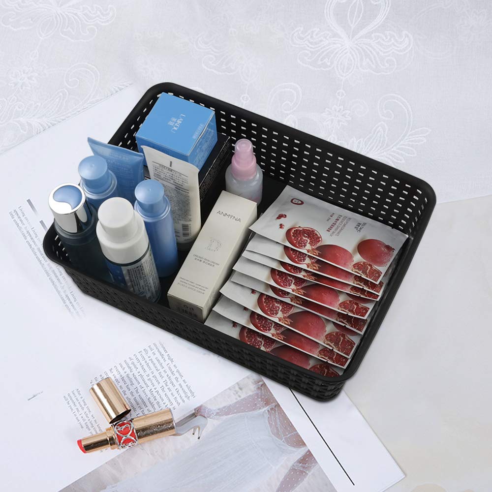 Qqbine Plastic Office A4 Basket Tray, Desk Tray Organizer, Black, 5 Packs