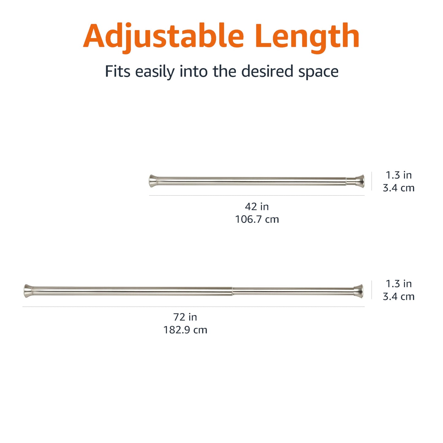 Amazon Basics Easy Install Shower Curtain Tension Rod, Adjustable Length, 106.68-182.88 cm, Nickel