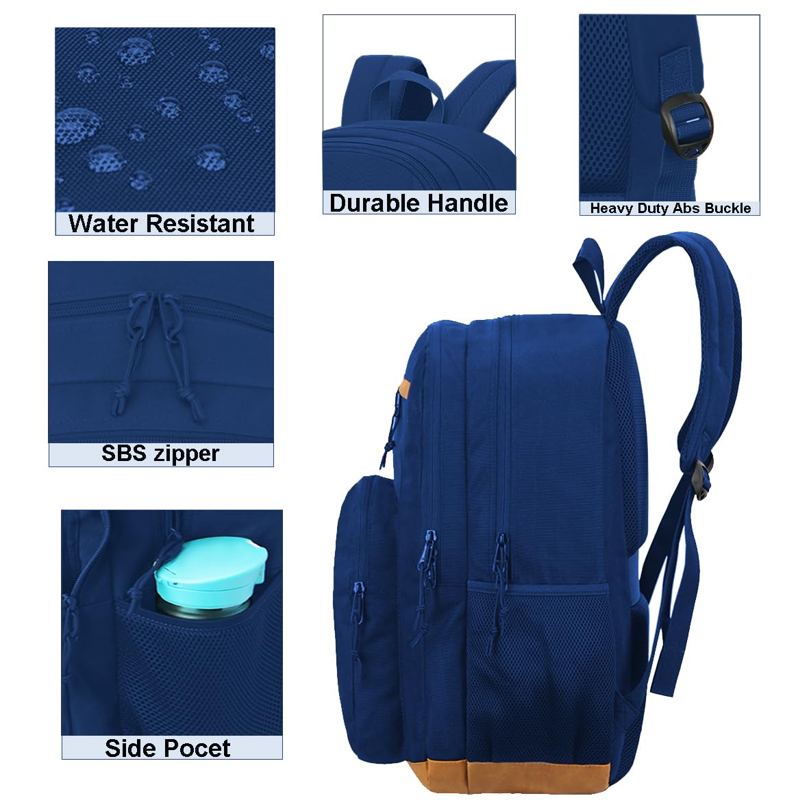 KEOFID Classic Travel Backpack for Men and Women, Anti Theft Laptop Backpack with USB Charging port, Large Bag for College(Blue and Brown, 19 Inches)