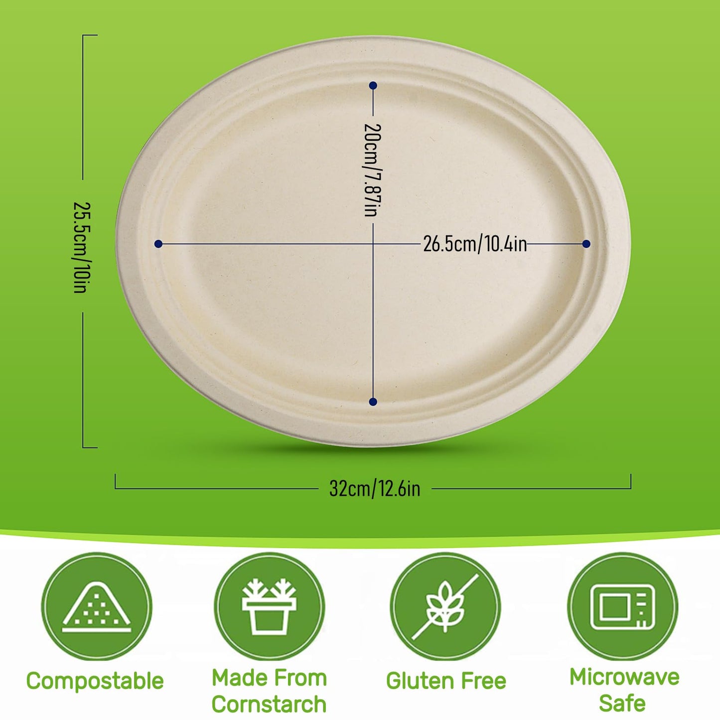 120 Pcs 12 Inch Super Strong Disposable Paper Plates 100% Compostable Oval Paper Plates Natural Biodegradable Eco-Friendly Plant Fiber Plates for Party, Gathering, Picnic and BBQ