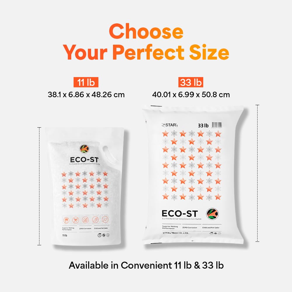 Star'sTech ECO-ST Starfish Extract Ice Melter, Eco-Friendly & Pet Safe Ice Melt, Fast-Acting, 76% Less Concrete Damage, Effective to -30°F (11 Pounds)