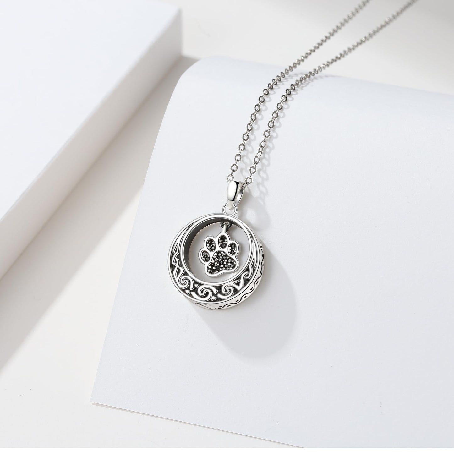 Paw Circle of Life Urn Necklace for Ashes Eternity 925 Sterling Silver Dog Cat Pet Ashes Necklace Keepsake for Ashes Memory Keepsake Jewelry for Women