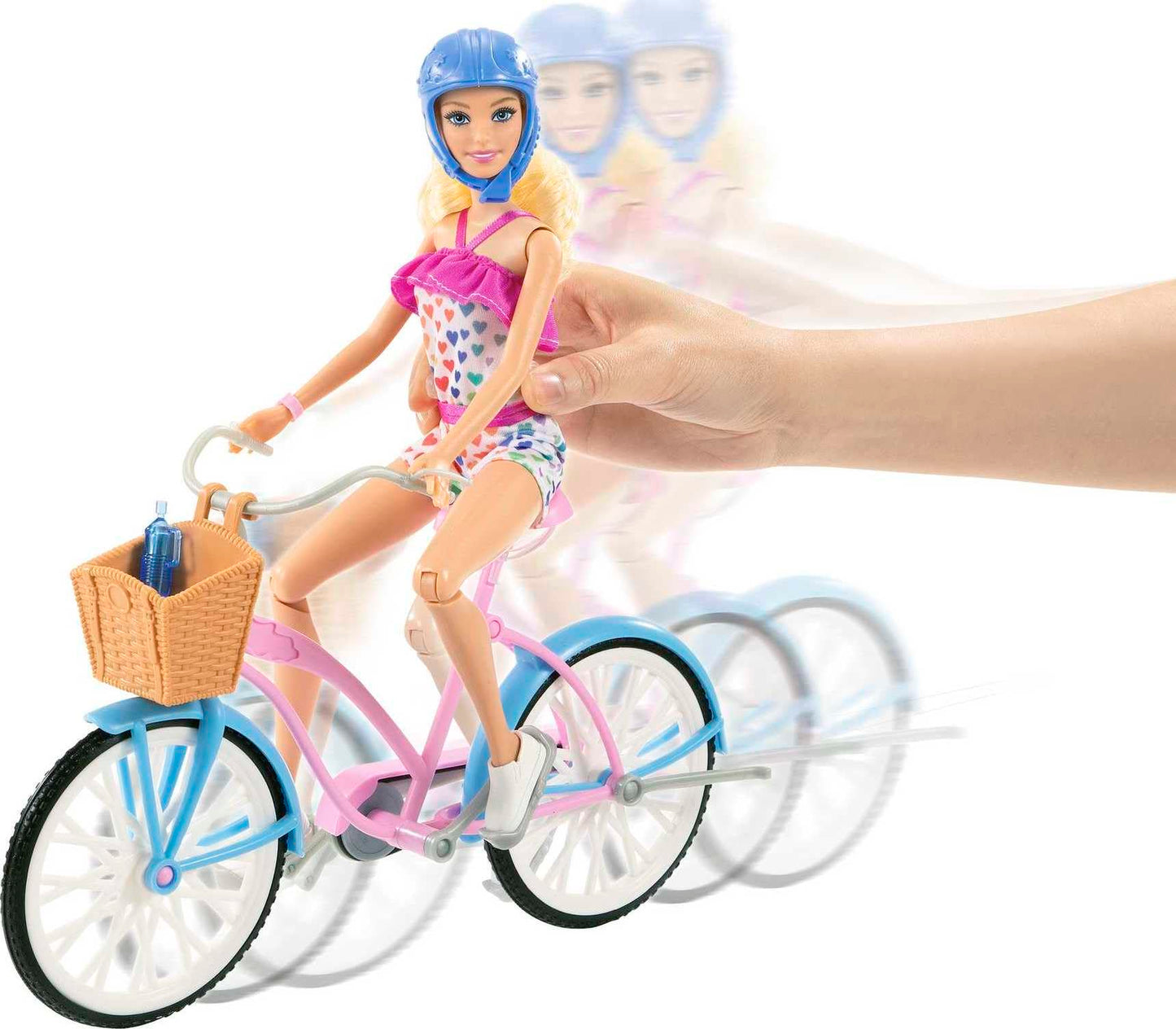 Barbie Doll and Bike Playset with Doll (11.5 in, Blonde), Bicycle with Rolling Wheels & Water Bottle Accessory, Toy for 3 to 7 Year Olds