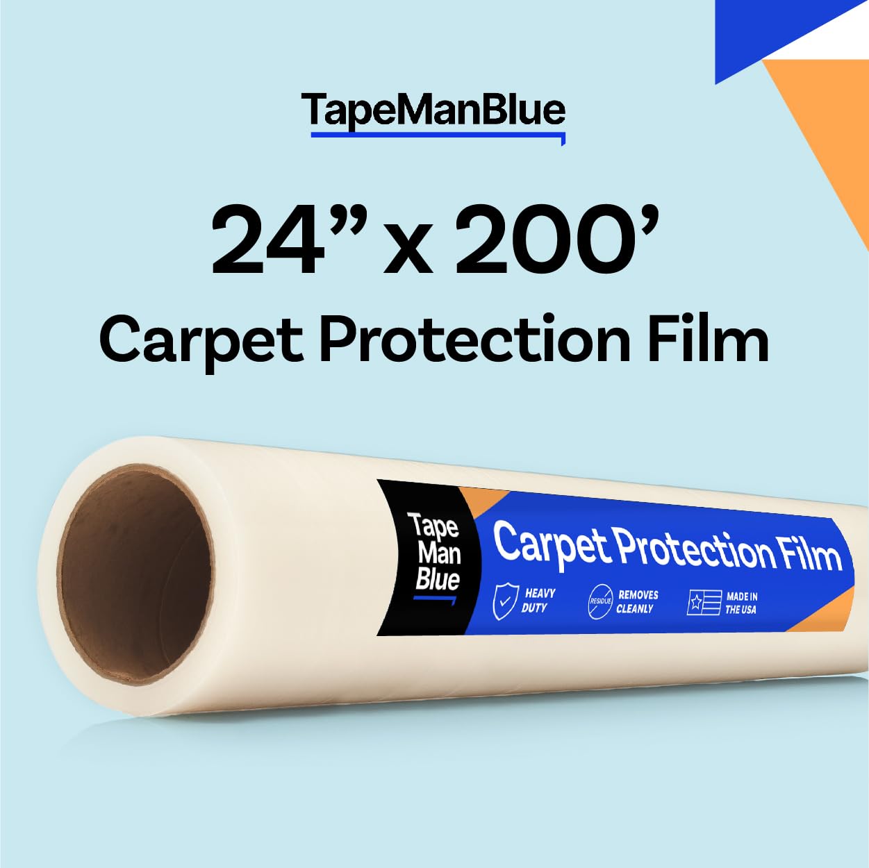 Carpet Protection Film 24" x 200' roll. Made in The USA! Easy Unwind, Clean Removal, Strongest and Most Durable Carpet Protector. Clear, Self-Adhesive Surface Protective Film.