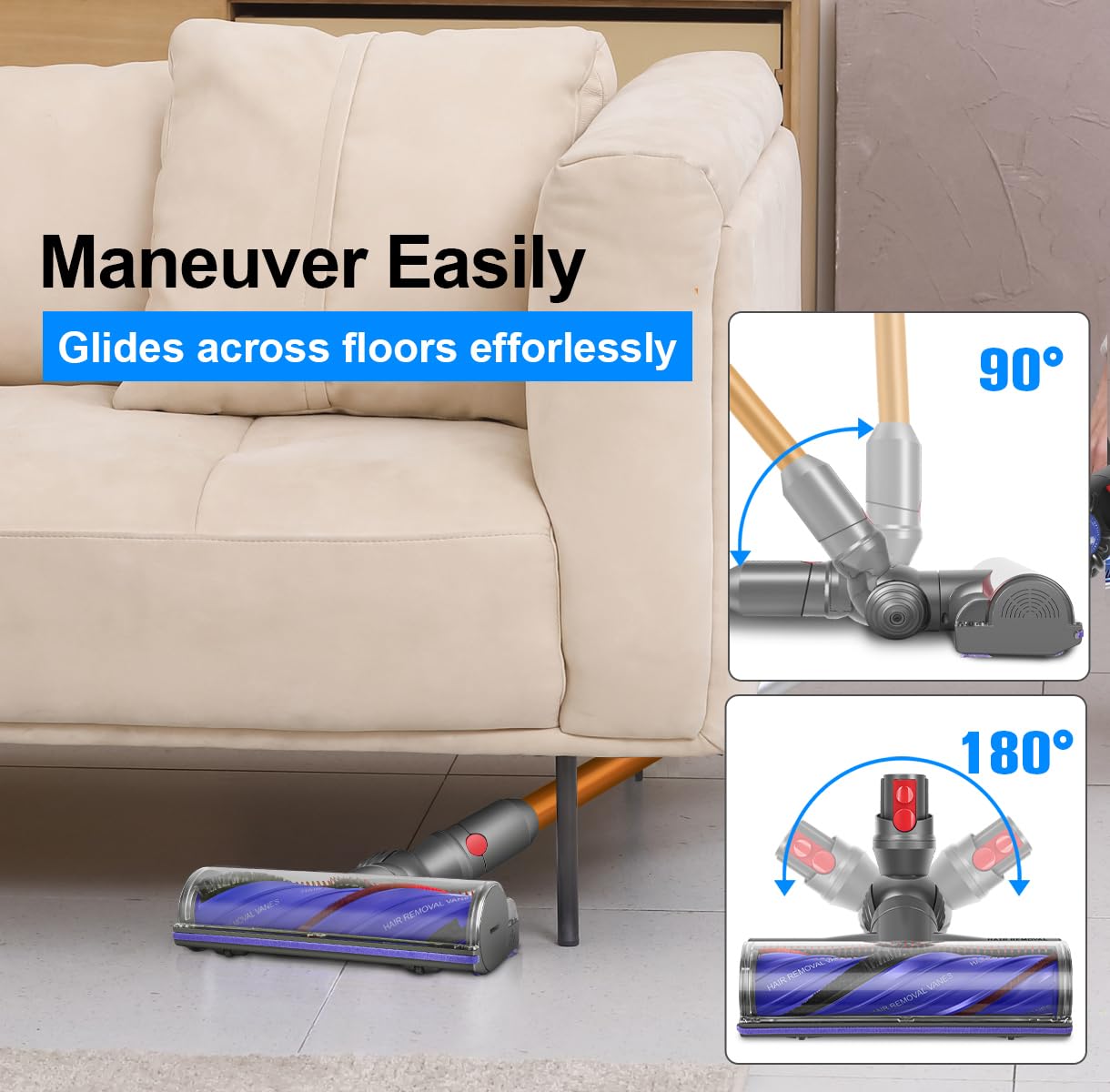 FUNTECK Anti-Tangle Motorbar Cleaner Head for Dyson V12 & V9 Motorbar, Motorized Vacuum Head for Carpets and Smooth Hard Floors, Ideal for Pet Owners