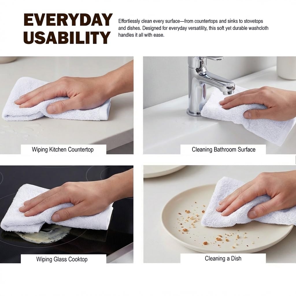 Utopia Towels - Cotton Washcloths Set - 100% Ring Spun Cotton, Premium Quality Flannel Face Cloths, Highly Absorbent and Soft Feel Fingertip Towels (60 Pack, White)