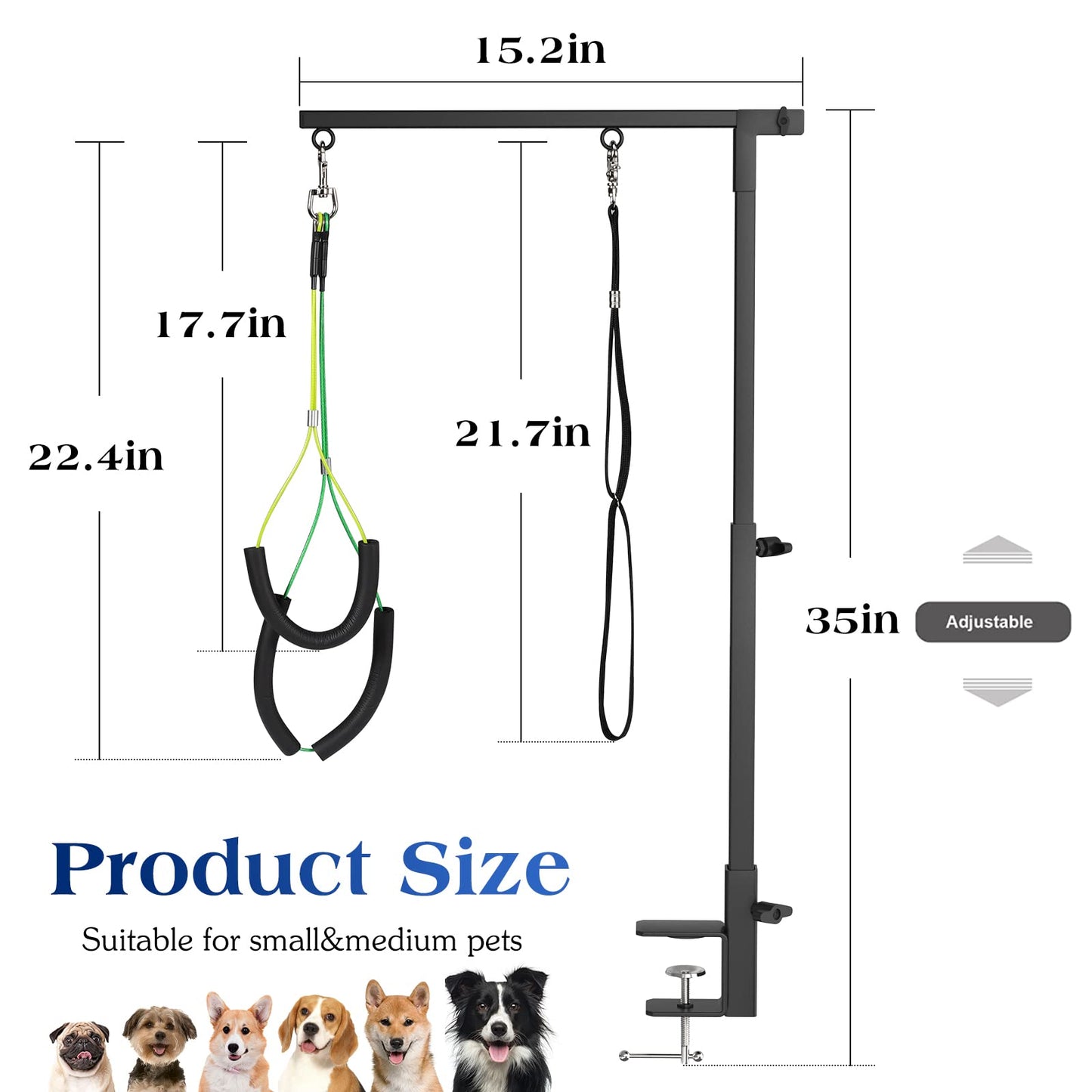 Pawaboo Dog Grooming Table Arm With Clamp, 35" Stand and Free Two No Sit Haunch Holder With Loop, Foldable for Small Medium Pet, Groomer Partner
