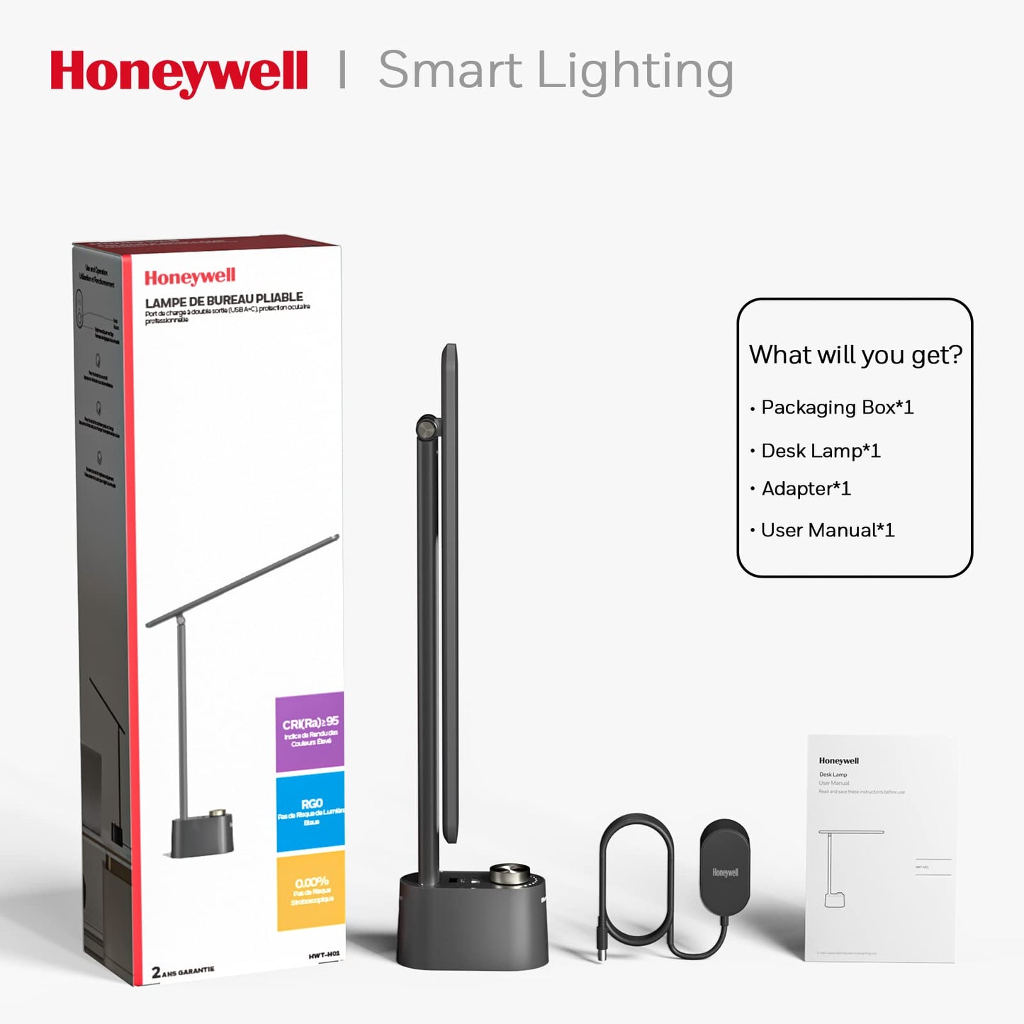 Honeywell Small LED Desk Lamp with USB Charging Ports, Sunturalux™ HWT-H01 Table Lamp for Home Office College Dorm, Eye Protection Stepless Dimmable Desk Light Reading Lamp for Bedroom Bedside Black