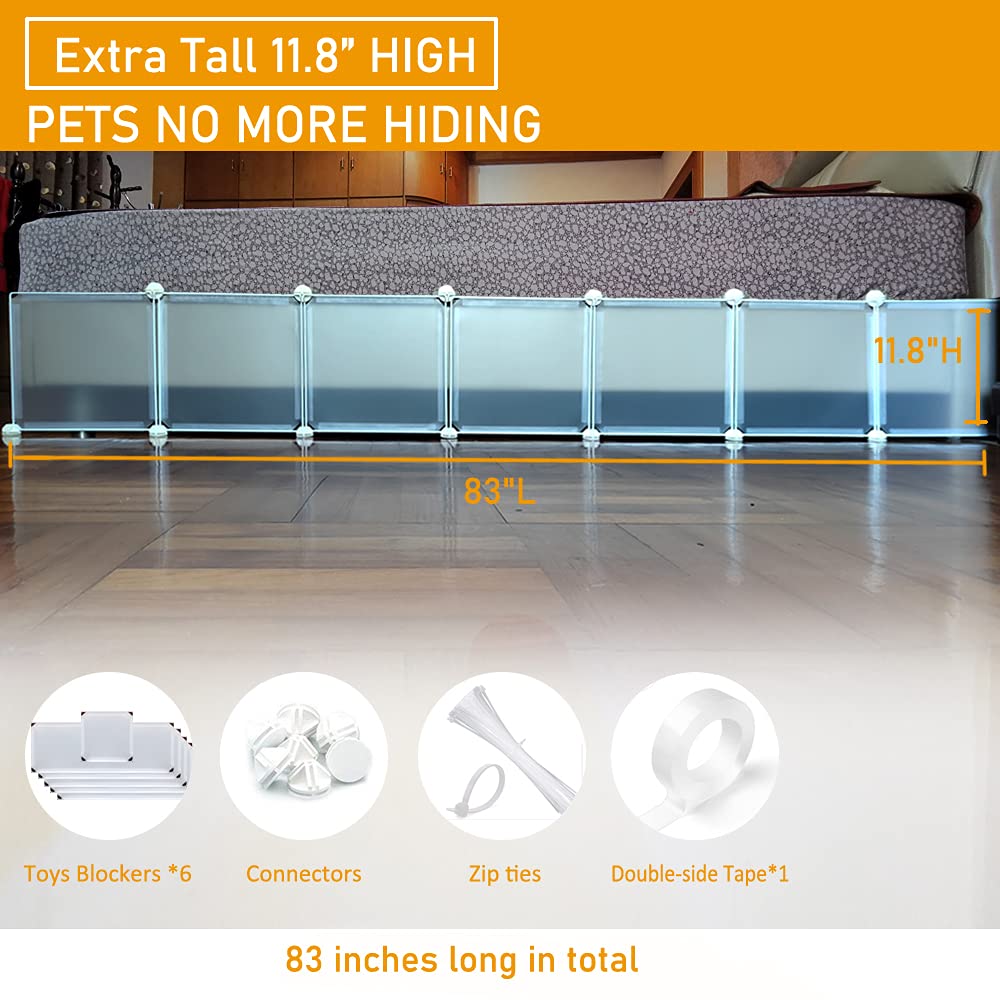 QIYIHOME Under Bed Blocker for Pets, Gap Bumper, Keeps Dirt and Dust Away, Easy to Install, Total 11.8" Height 83" Length, White