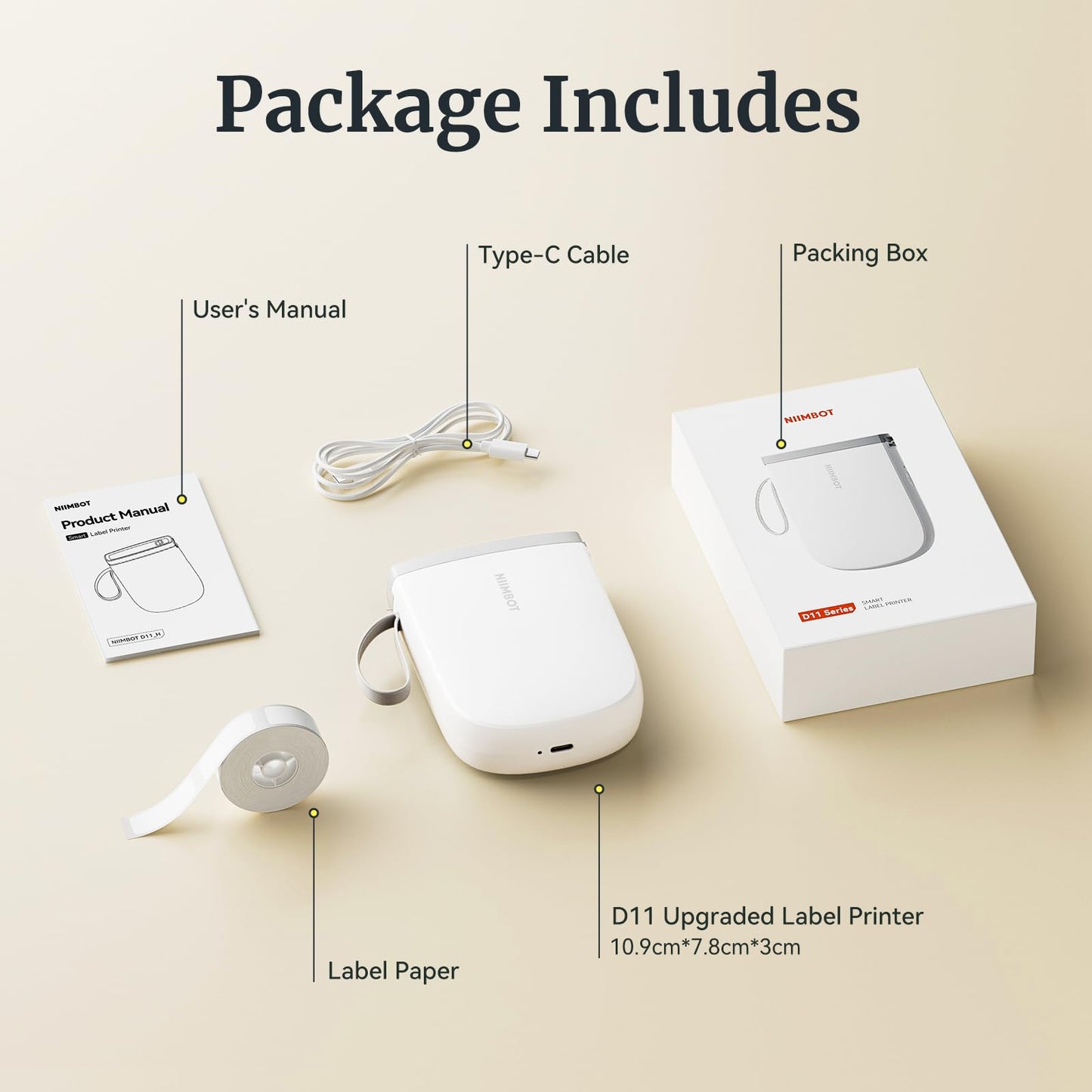 NIIMBOT D11 Label Maker Machine with Tape, Upgrade HD Printing Inkless Automatic Feeding One-Touch Custom Portable Bluetooth Sticker Printer