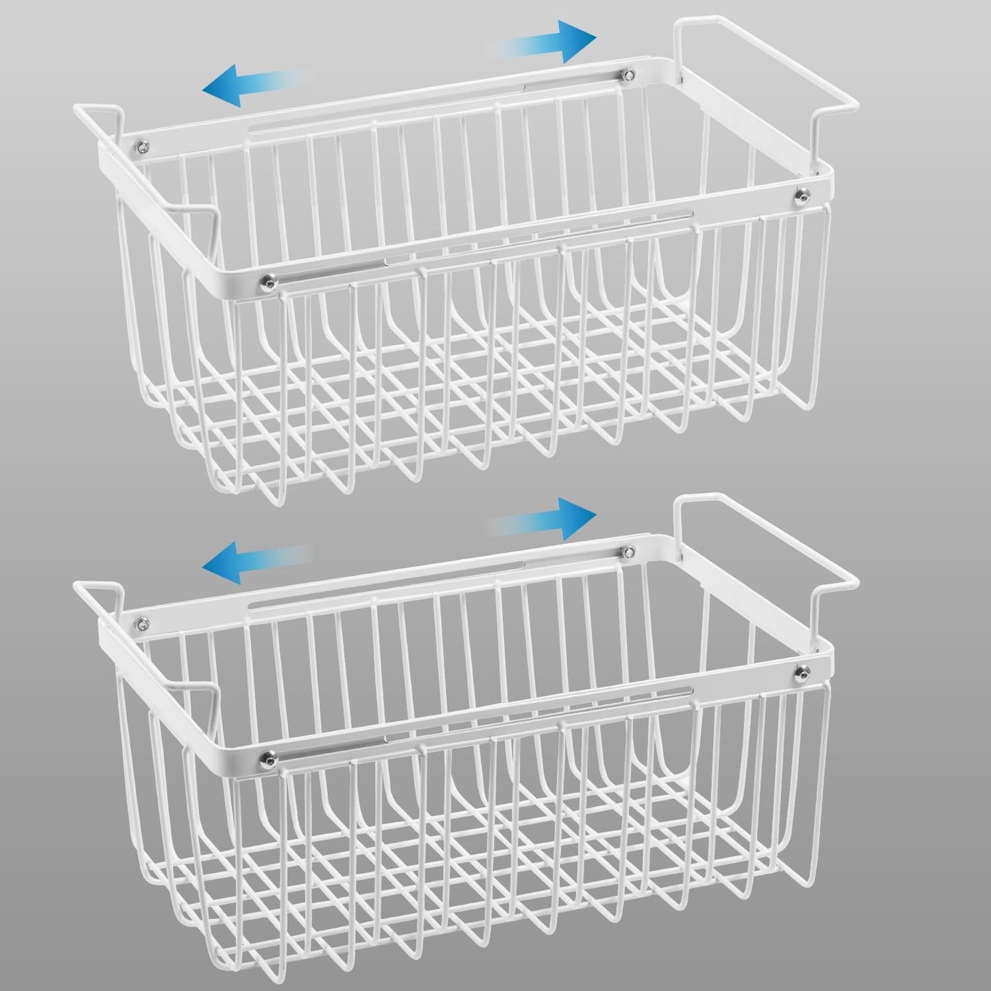 Wetheny Freezer Organizer Bins, Expandable Deep Freezer Baskets for Chest Freezer, Adjustable from 15.6" to 24.3" Wire Basket with Hanging Handles (Pack 2)