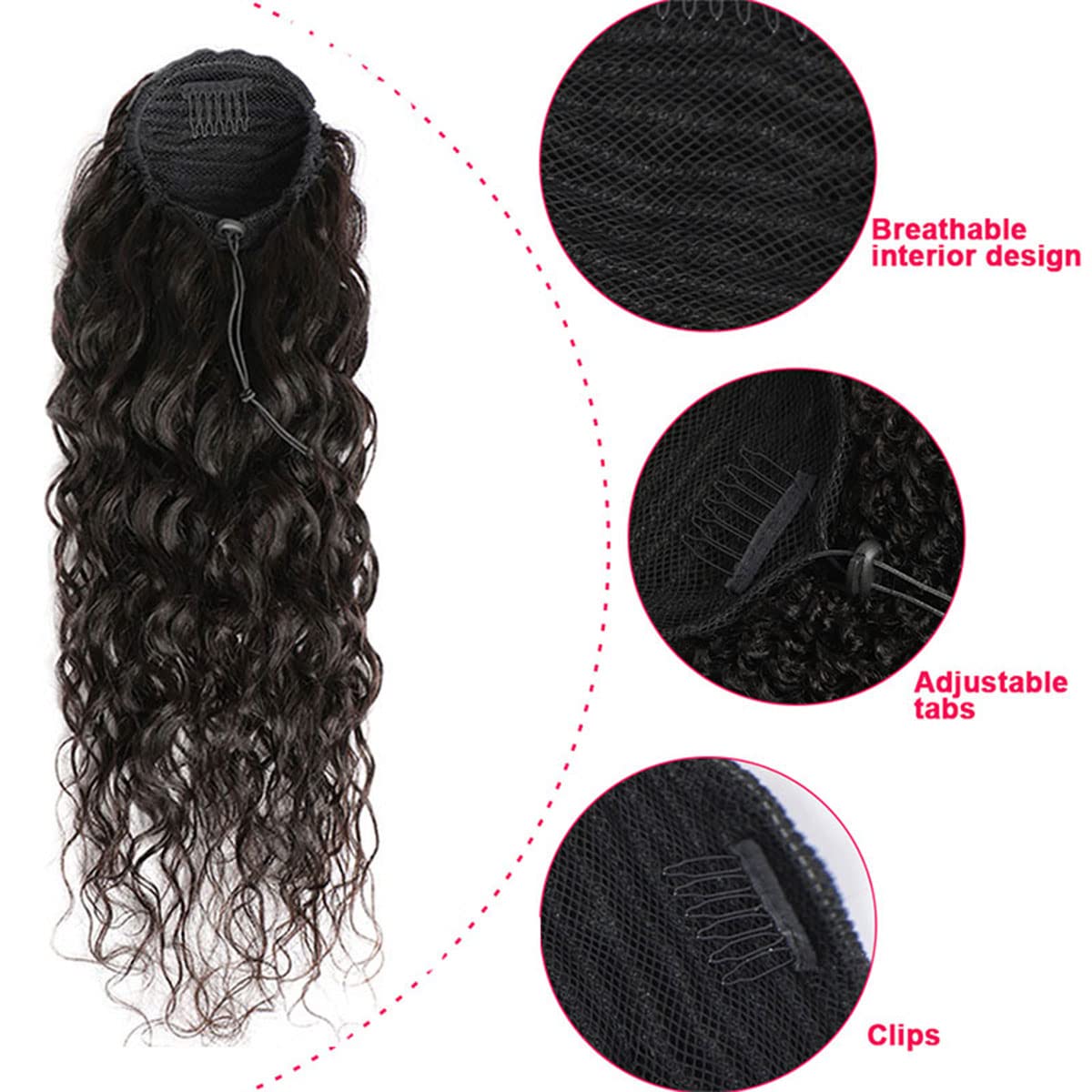 Corn Wave Ponytail Human Hair Drawstring Ponytail Extension Clip in Hair curly Straight Natural Black onytails for Women Clip in on Ponytail Hair Extensions (22 Inches,130g)