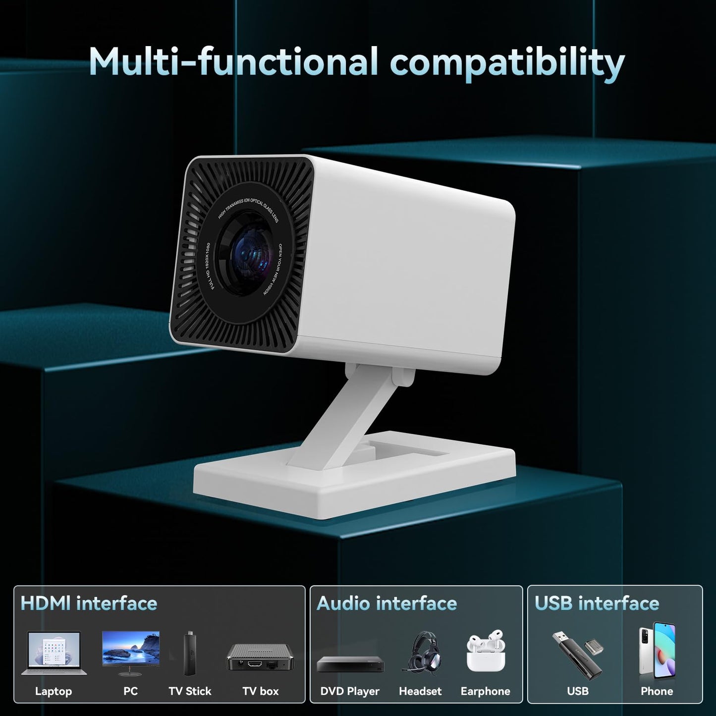 Pisodawn Mini Projector 4K Portable Video Projector with WiFi6 & Bluetooth 5.4, 150 ANSI Automatic Vertical Correction, 130'' Screen Home Cinema Smart Projector for Phone/PC/HDMI/USB/Laptop