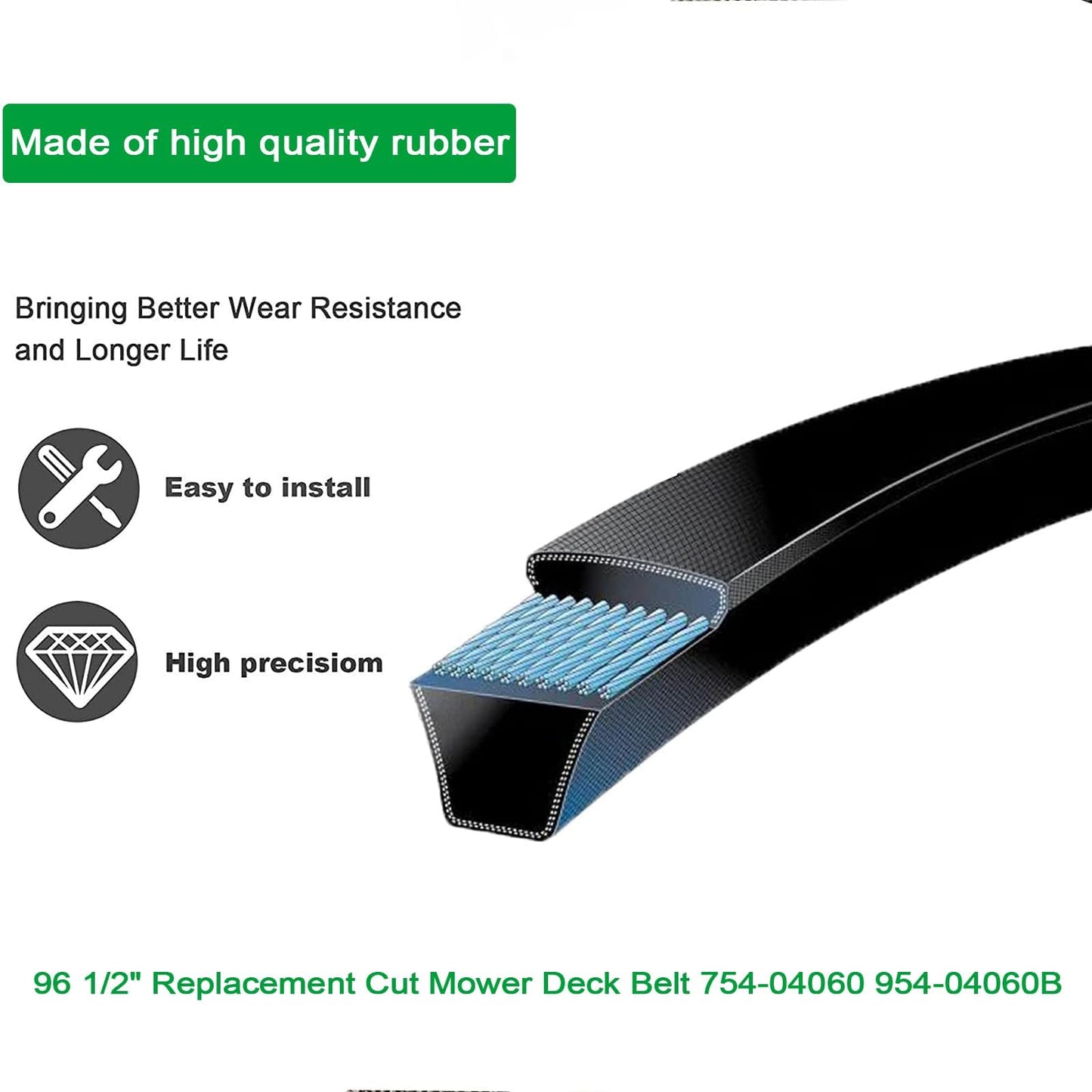 2 Pcs 754-04060 954-04060B Deck Drive Belt Compatible with 42”MTD Cub Cadet Troy Bilt 754-04060B 754-04060C 954-04060 954-04060C John Deere GX10851 Lawn Tractor Mowers, 1/2" x 96 1/2"