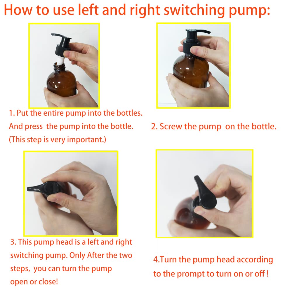 BPFY 12 Pack 8 oz Amber Glass Bottles with Pumps for Essential Oils, Cleaning Products, Lotions, Aromatherapy Oil, Pump Bottles, Refillable Containers With Cap, 12 Chalk Labels, 1 Pen