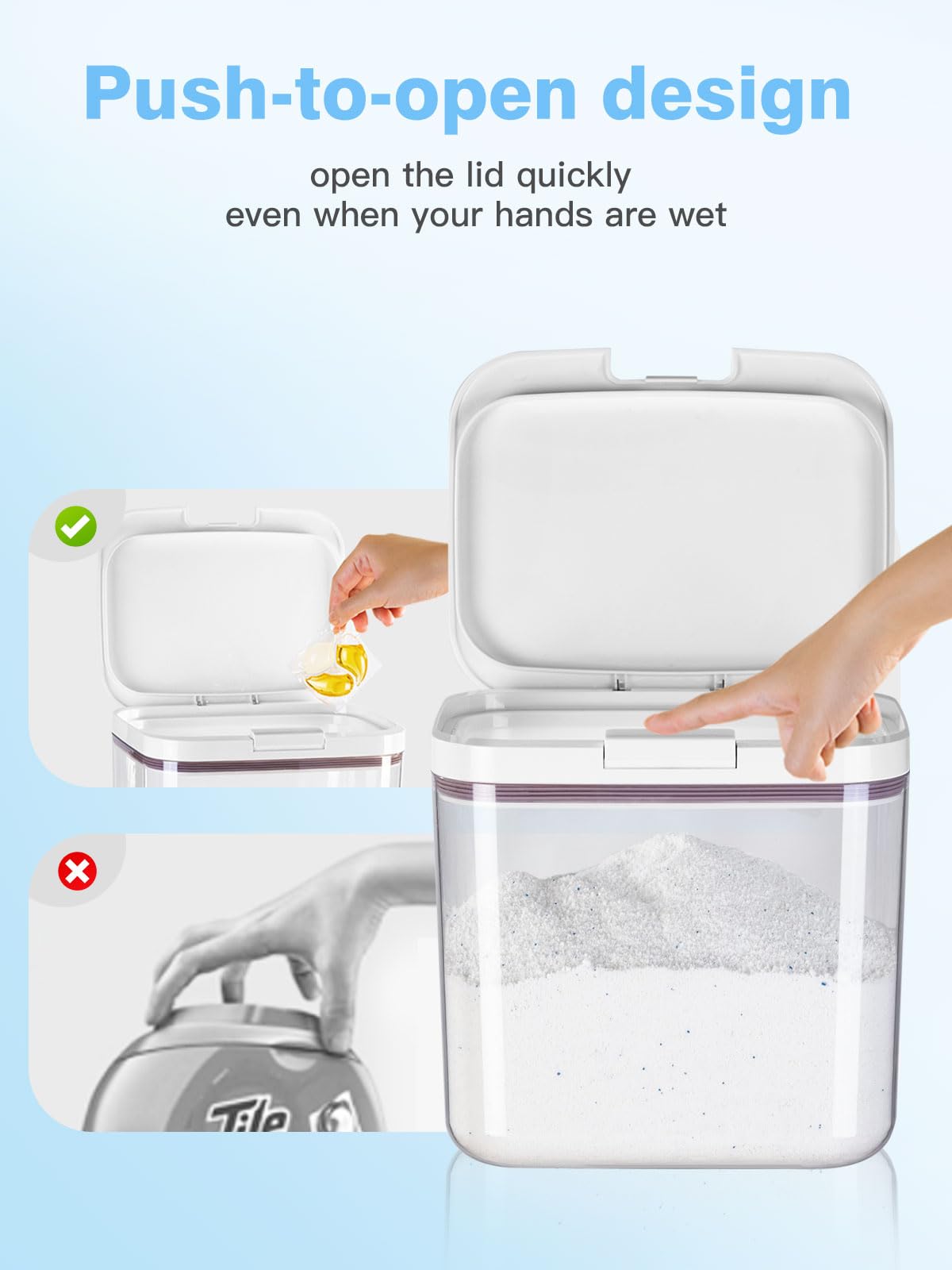 LivLab Mker Laundry Detergent Dispenser with One-Press Lid,for Laundry Room Organization,Clear PET Laundry Powder Container with Measuring Cup,Laundry pods Container (4pack-Clear)