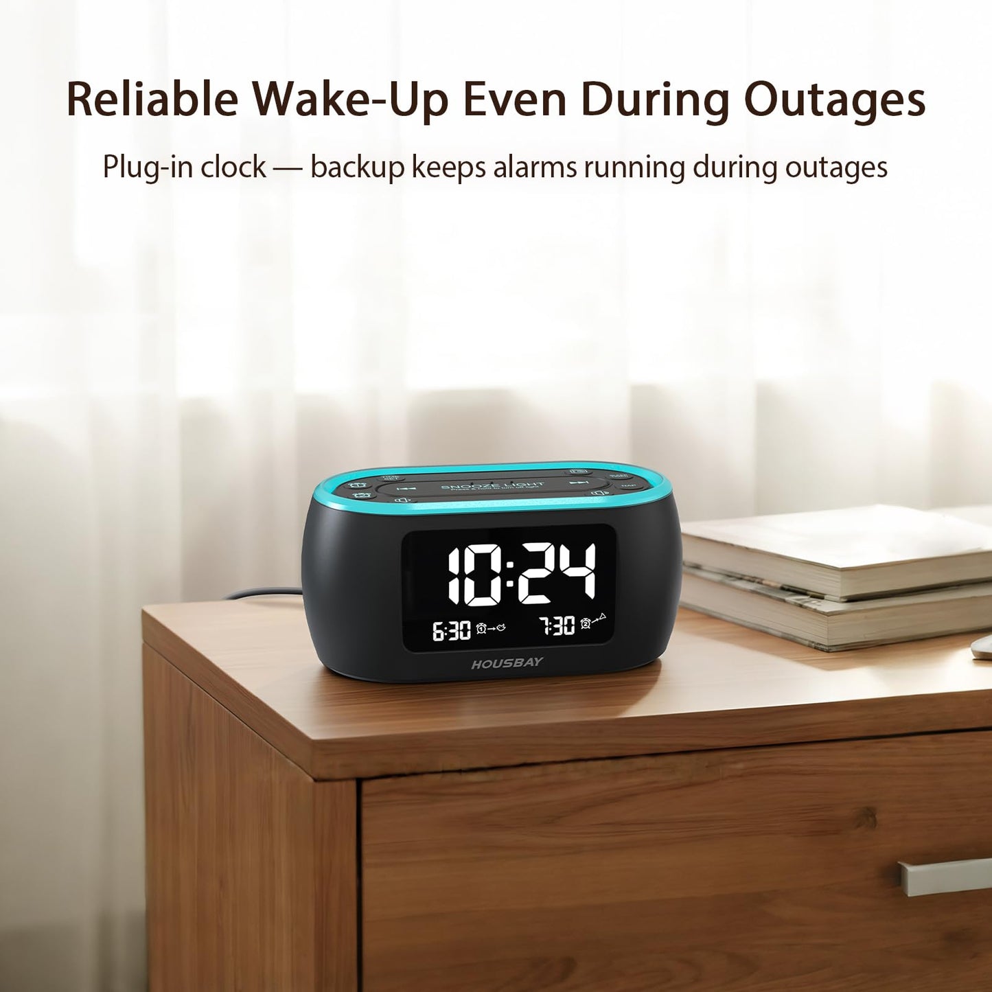 HOUSBAY Digital Alarm Clock Radio for Bedrooms, Phone-Free Wake-up with Dual Alarm, Night Light, Small Radio Clock for Bedside