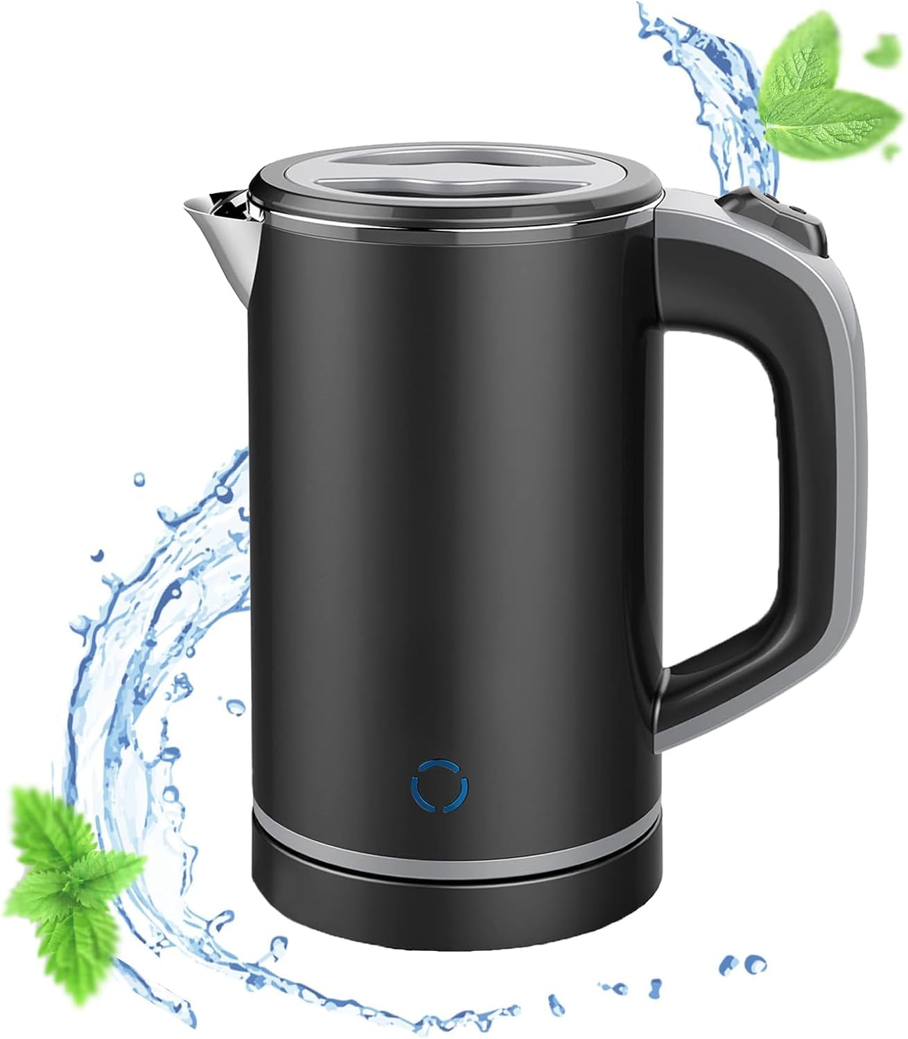 MiliPow Electric Kettle 800ml, Fast Boiling Water Small Kettle, Double Wall Design, Auto Shut-Off & Boil-Dry Protection, Stainless Steel BPA-Free Travel Kettle for Camping (Black)