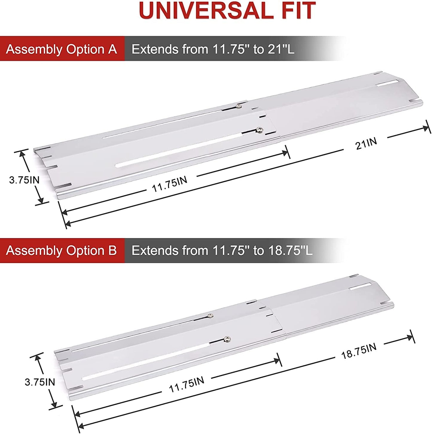 Universal Gas Barbecue Grill Heat Plate Shield for Gas Grill, Adjustable Barbecue BBQ Grill Heat Tent, Flavorizer Bar, Burner Cover, Flame Tamer, Stainless Steel Gas Grill Replacement Parts, 4-Pack