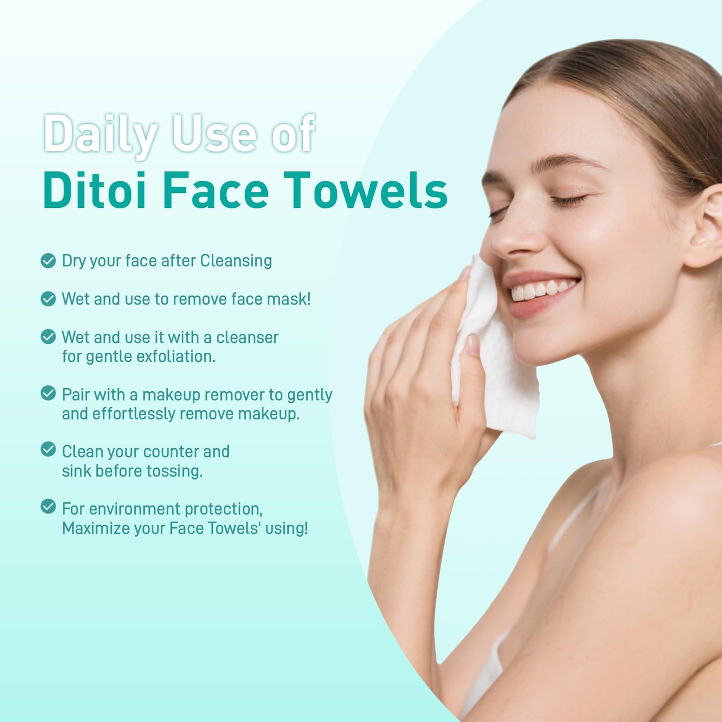 Ditoi Disposable Face Towels, XXL Face Cloths,Thick Makeup Remover Facial Tissue, Soft Face Dry Wipes for Sensitive Skin,Oil Skin, Skincare Cleansing 200 Count