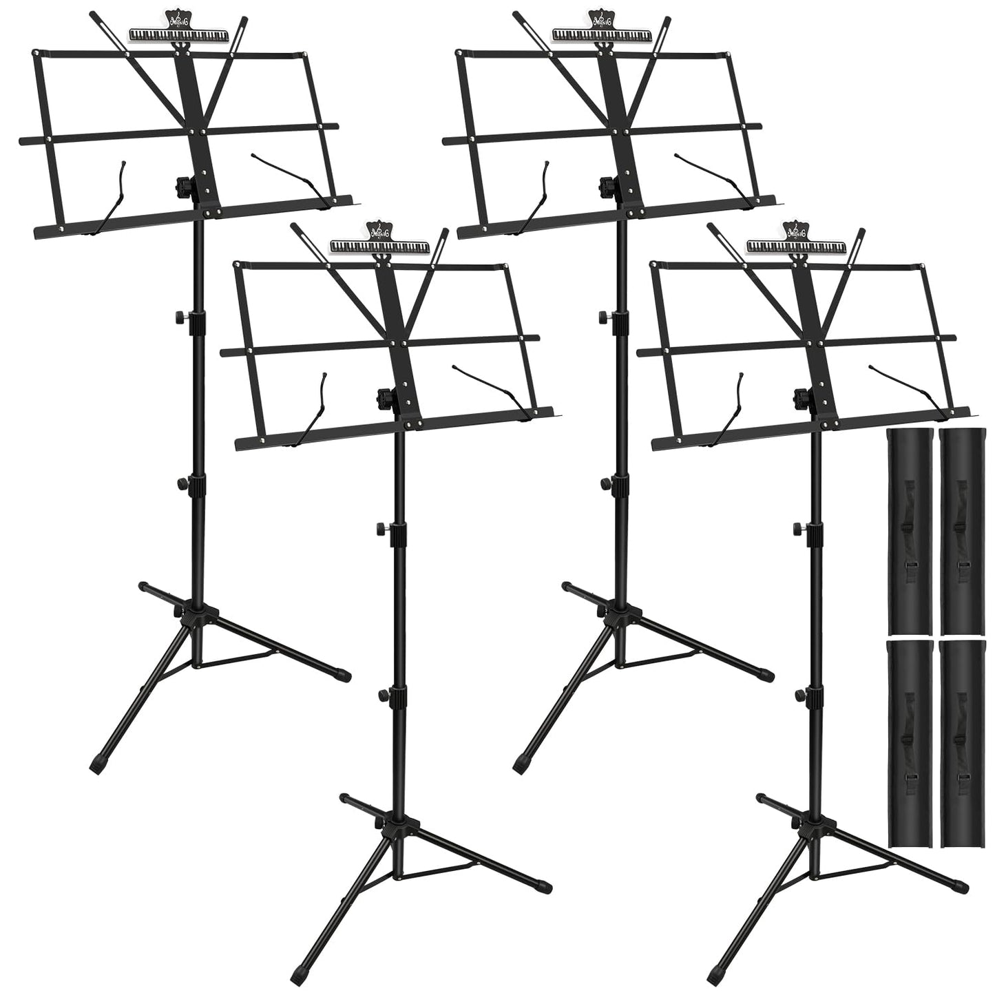 4 Pack Music Stand, 2 in 1 Dual-Use Folding Sheet Music Stand, Lightweight Portable Adjustable Desktop Book Stand with Music Sheet Clip Holder & Carrying Bag