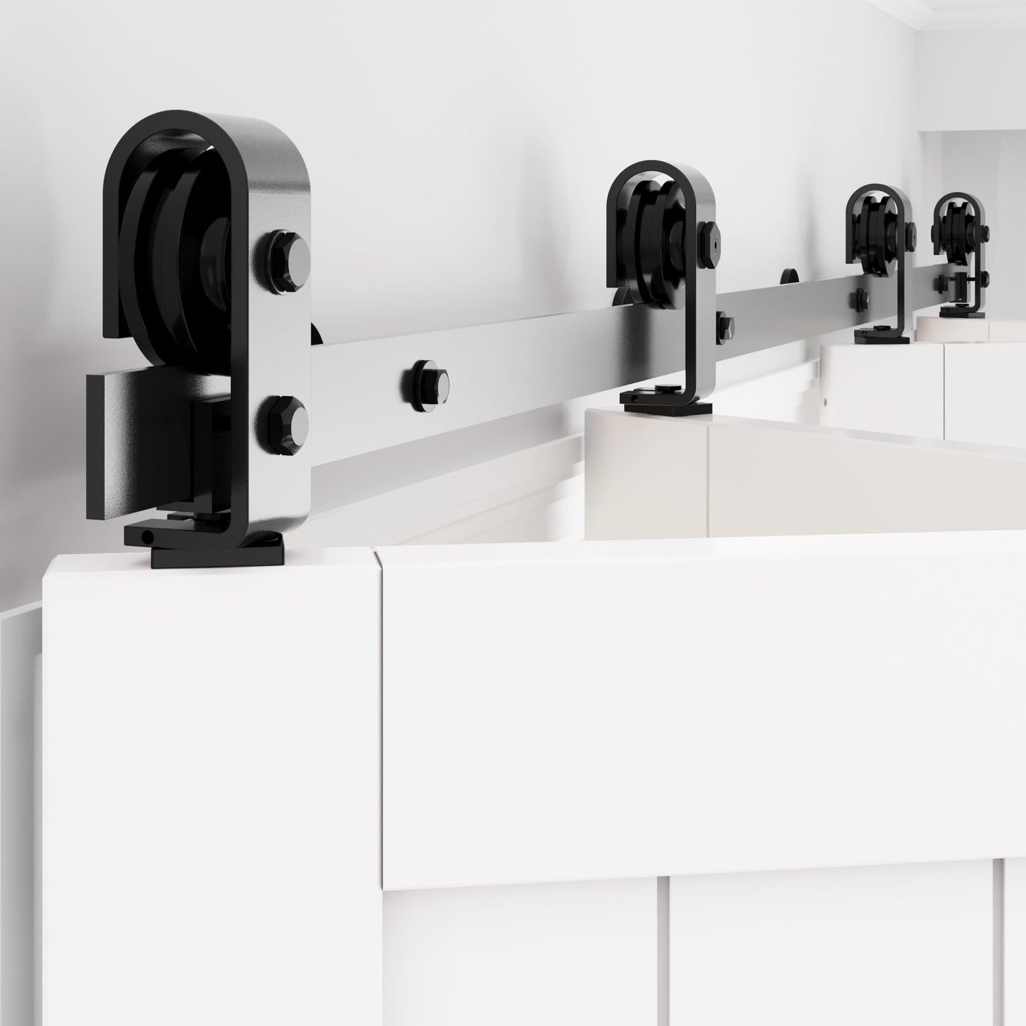 WINSOON Bifold Barn Door Hardware: Smooth Quiet Bi-fold Barn Door Hardware Kit - 72" Black Bi Fold Sliding Track Set for 68" Closet Doors - Black Folding System - Top Mount Without Doors