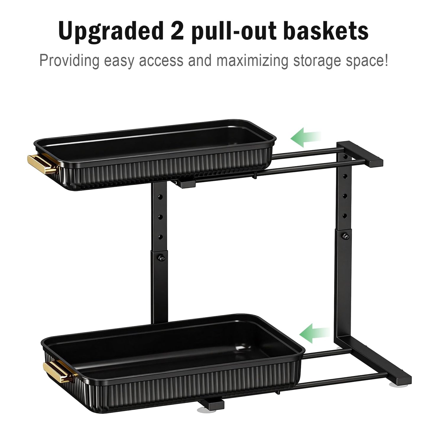 SNSLXH Under Sink Organizer 2 Pack, 2 Tier Pull Out Bathroom Storage Organizers, Kitchen Cabinet Organizers and Storage, Multi-Purpose Home & Kitchen Essentials, Black