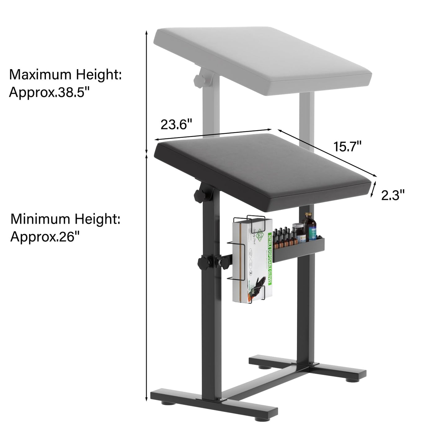 Barlezy Tattoo Armrest Stand, Height Adjustable 26"-38.5", Arm Leg Fixation, Black