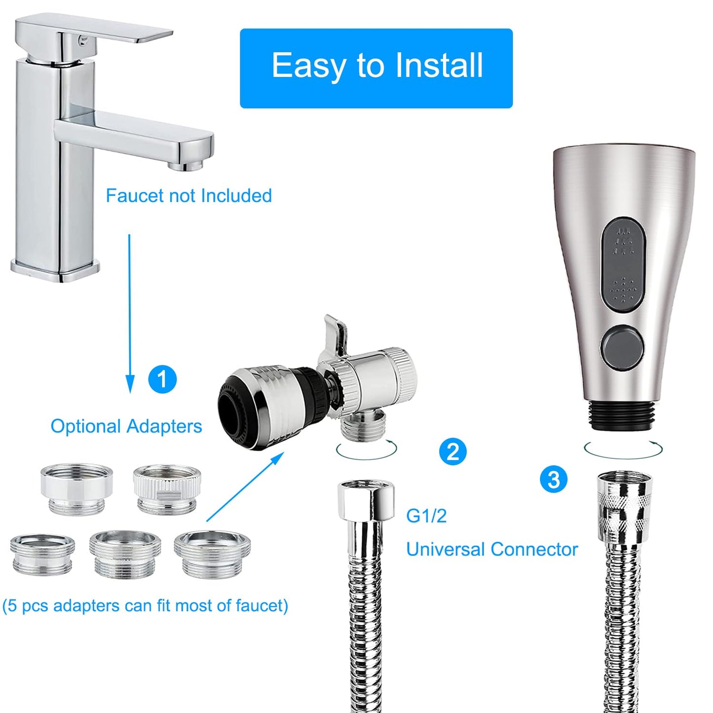MOSELNY Kitchen Sink Sprayer Faucet Attachment, Sink Hose Attachment for Faucet with Brass Diverter and Aerator for Laundry Room, Pet Shower,Hair Washing (Brushed Nickle Sprayer Head)