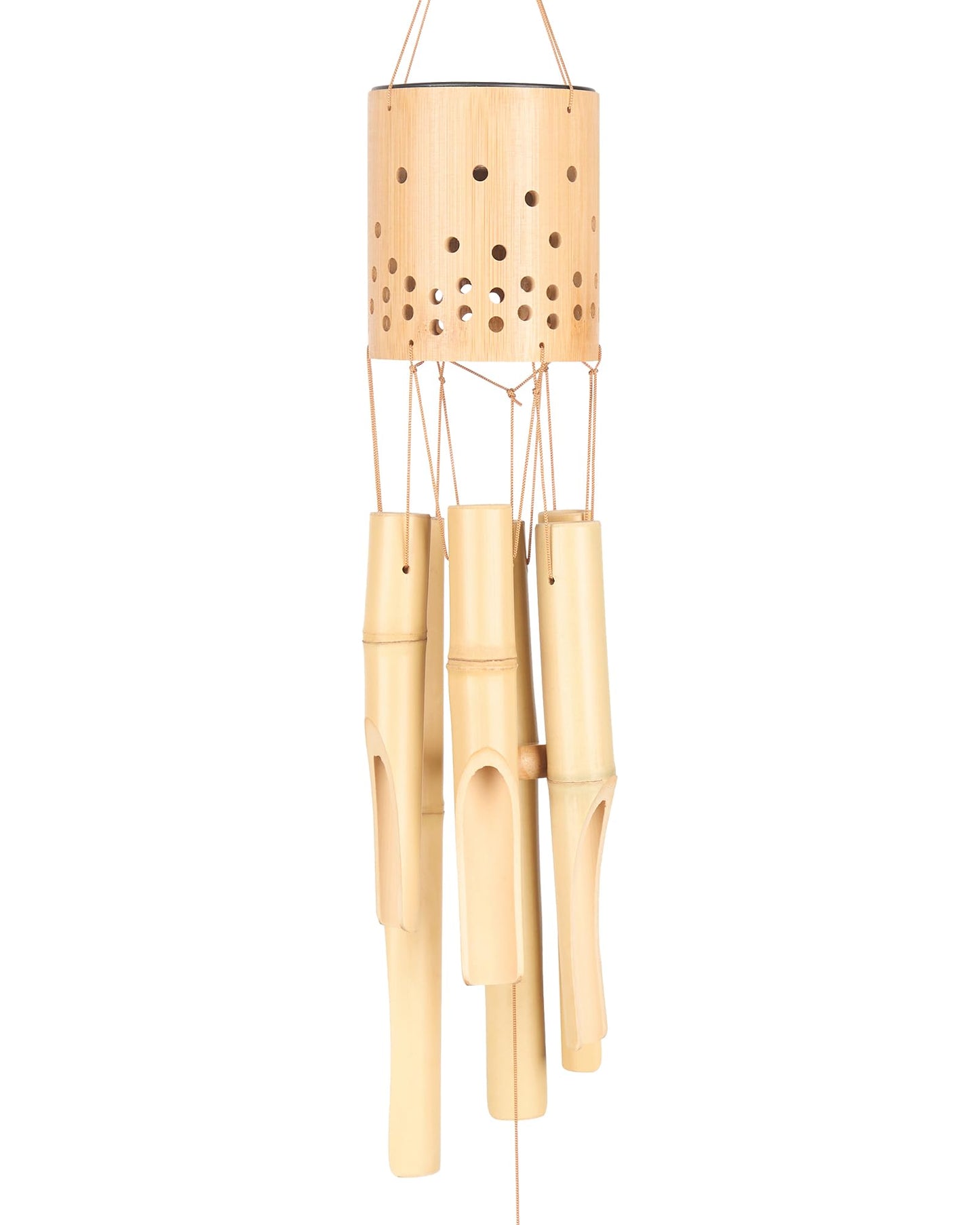 Bamboo Wind Chimes for Outside with Solar Accent Light, Outdoor Wooden Wind Chimes, 6 Bamboo Tubes, Deep Tone, Perfect for Patio, Garden, Porch, and Balcony Decor