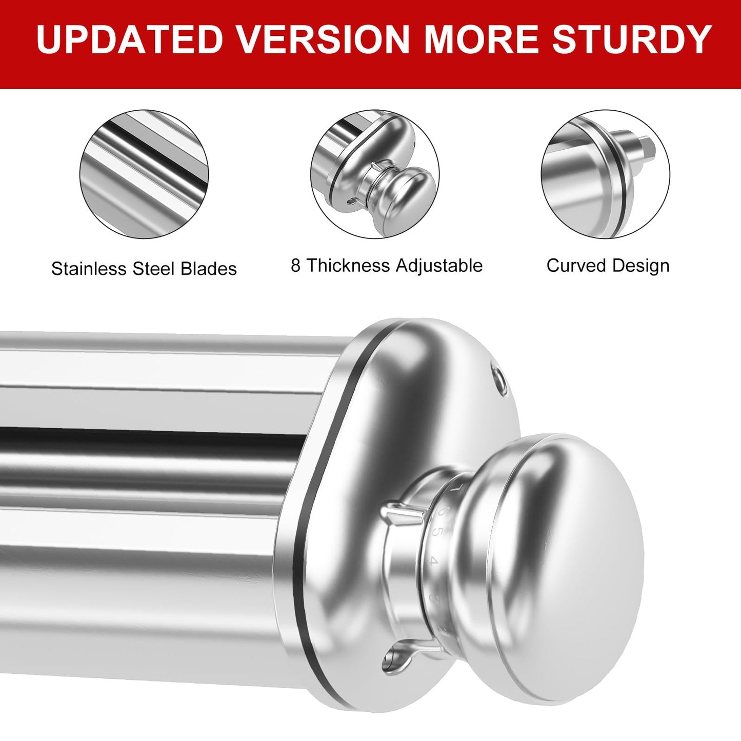 ZACME 1 Pack Pasta Roller Maker Attachment for All KitchenAid Stand Mixer and Cuisinart, Stainless Steel Pasta Attachment with 8 Adjustable Thickness knob
