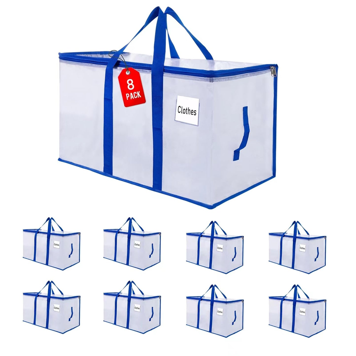 ZFWDSY 105L Moving Bags Totes 8 pack Storage Bag Bins Large Moving Boxes with Lids Zippers Handles for College Dorm, Traveling, Camping, Christmas